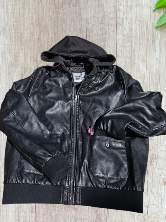 Levi's Other - LEVI'S Black Faux Leather Jacket with Hood Size XL Unisex Like New